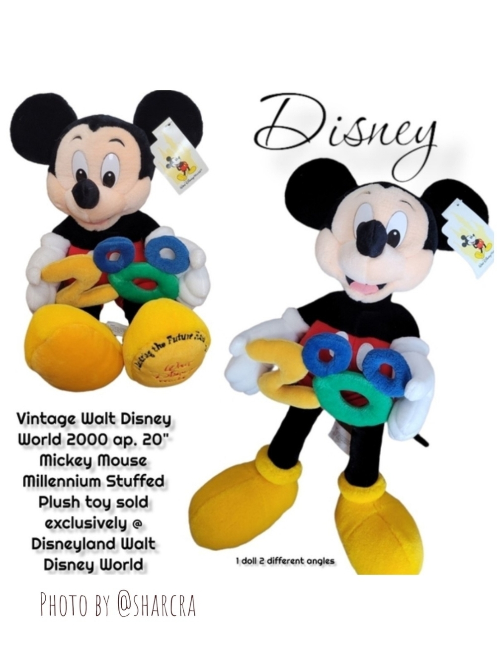 Vintage Walt Disney World 2000 Mickey Mouse Millennium Stuff Plush toy 20" Rare